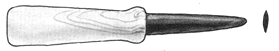 The oyster knife goes in tip-first with its semi-sharp elliptical blade, then is turned to open those doors.